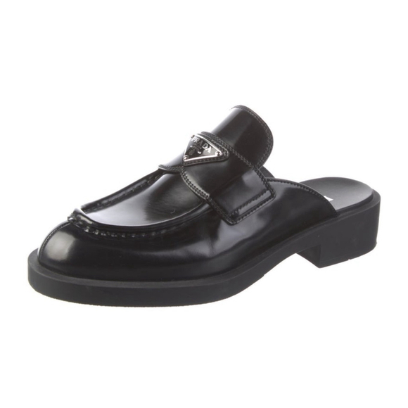 New Women's Prada Leather Heeled Mules Black 38.5 L and 39 R (custom order) - Picture 1 of 2